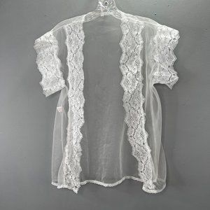 Vintage Alana Gale Sheer Robe Lingerie Coverup Lace Trim size M White Negligee
